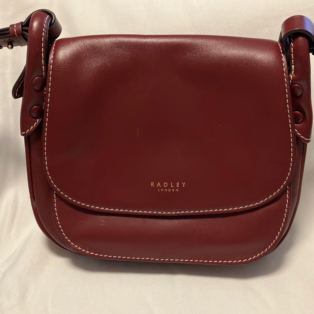 Radley London Leather Medium Flap-over Crossbody. Merlot. Good condition.